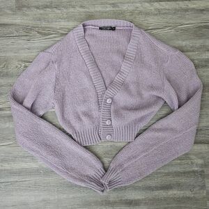 Nasty Gal Pastel Purple Cropped Knit Cardigan